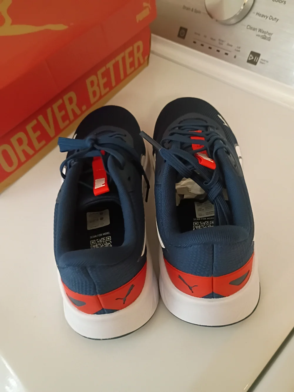 Puma Navy Blue and White Athletic Sneakers with Red Accents